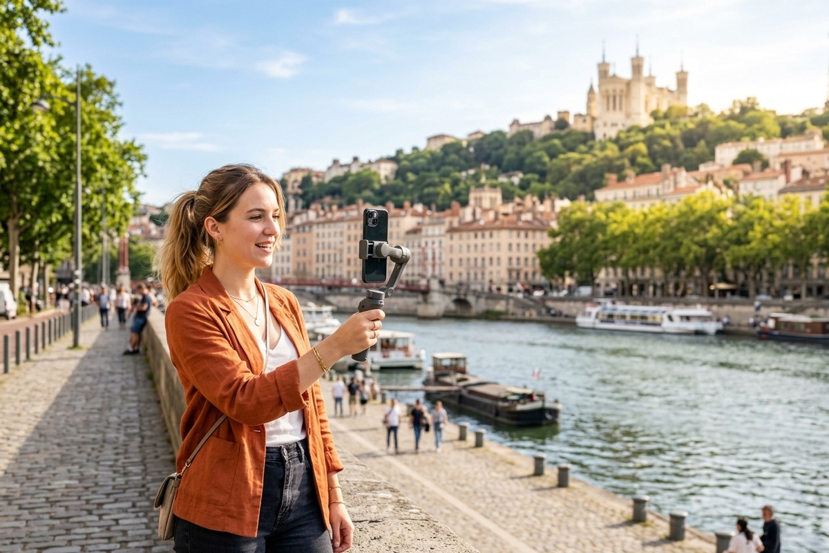 Content creator filming by the Saone river in Lyon — top influencers in Lyon
