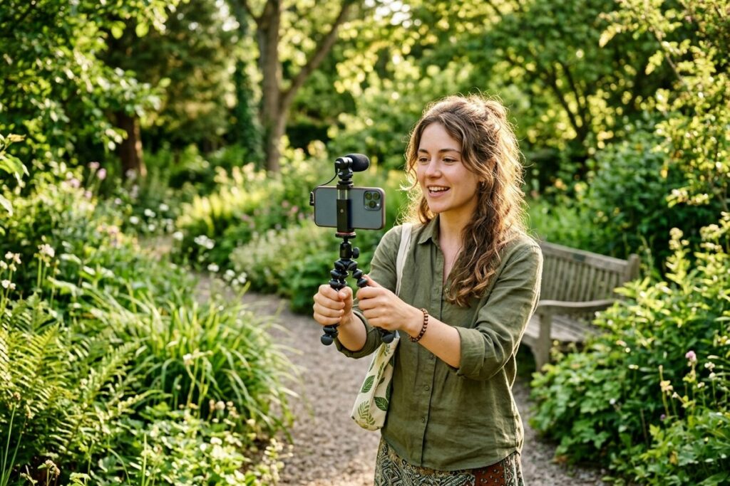 Eco content creator filming outdoors in nature — top ecology influencers