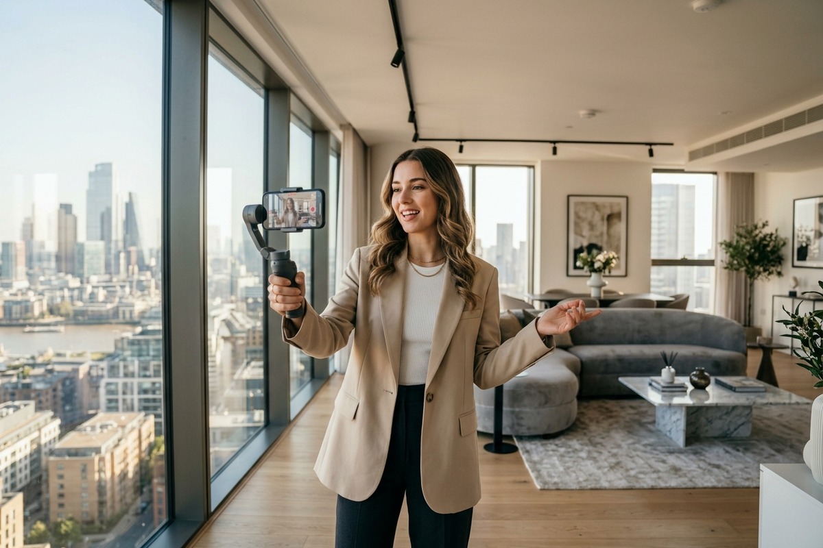 Content creator filming a property tour — top real estate influencers