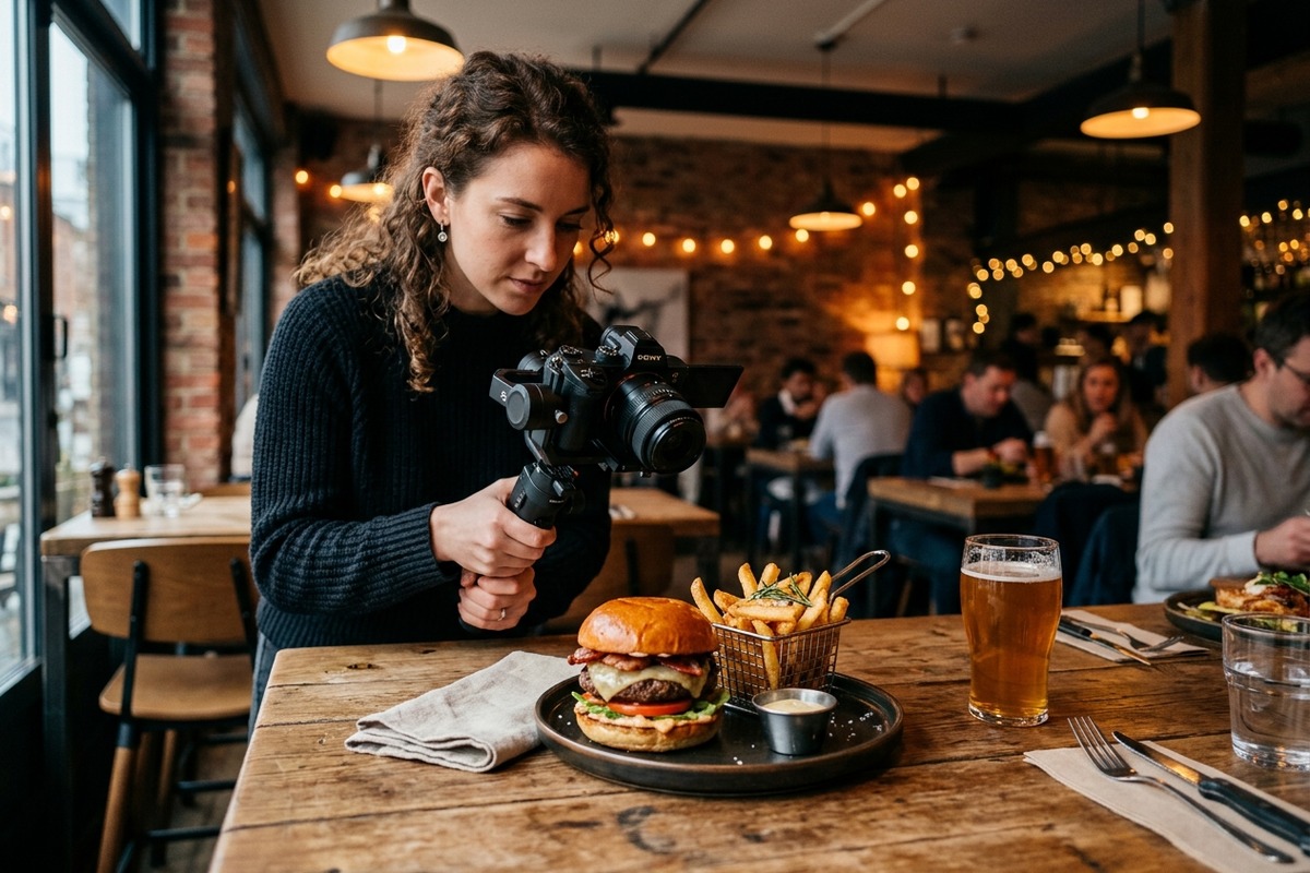 Food youtuber filming a dish in a restaurant — best youtuber restaurants